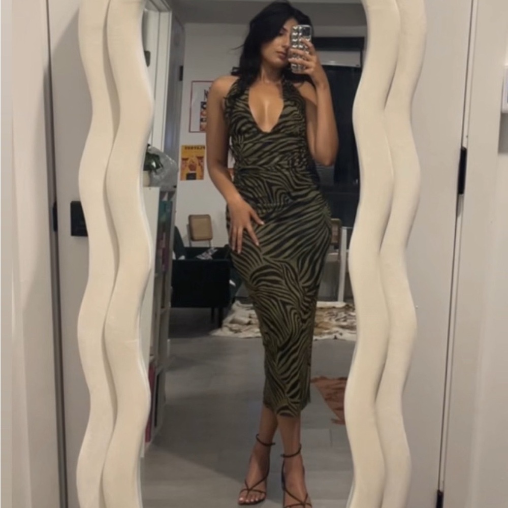 Zara long bodycon zebra green dress NWT
